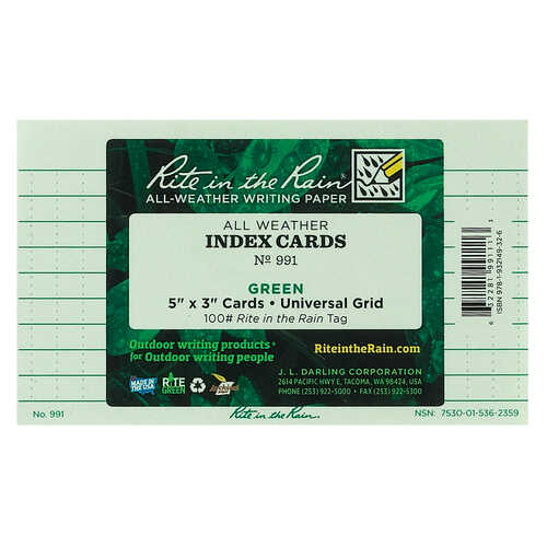 Rite in the Rain Tactical Index Cards, Green, Pack of 100 Rite in the Rain Tactical Index Cards, Green, Pack of 100
