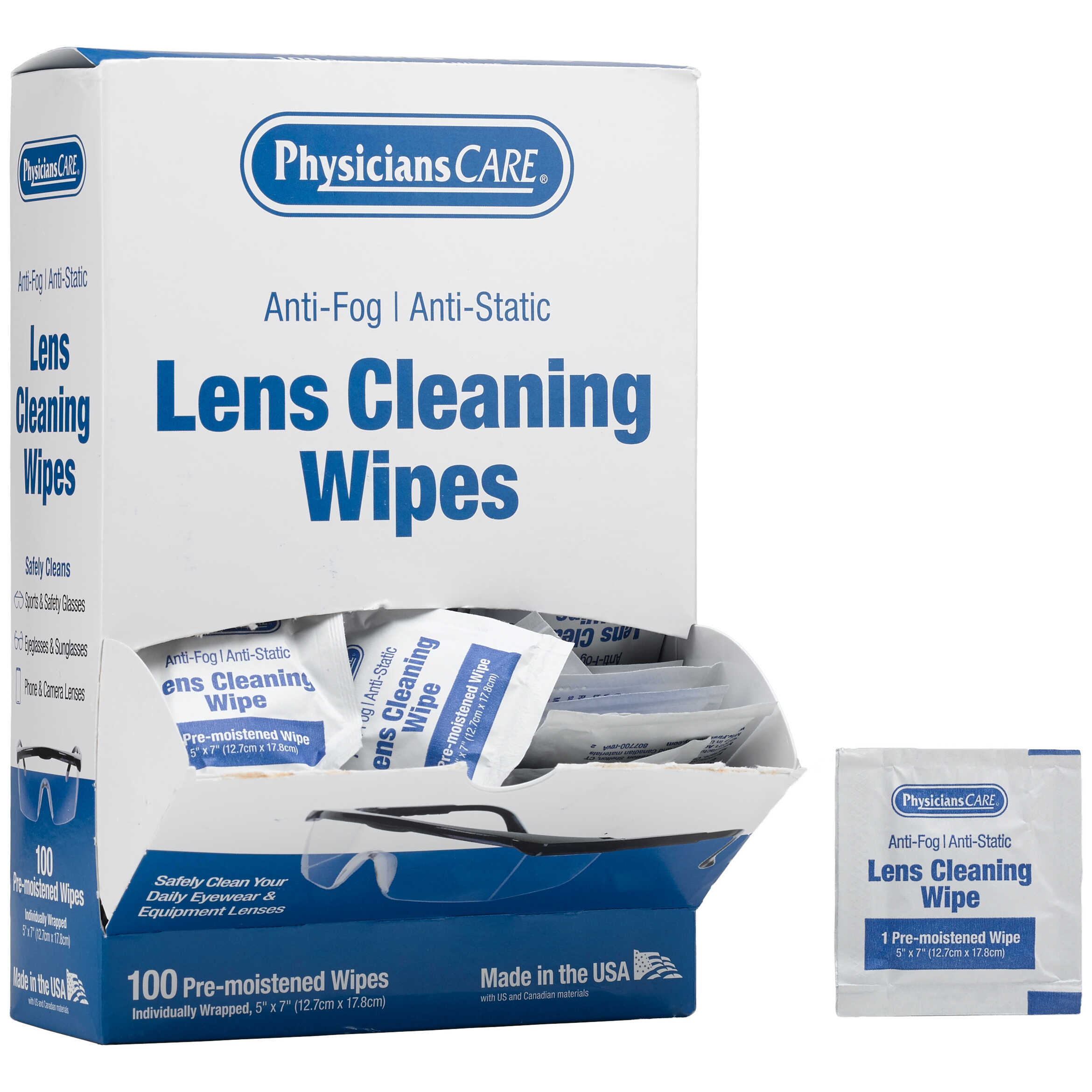 PhysiciansCare 91295 Pre-Moistened Lens Cleaning Wipes - 100/Box