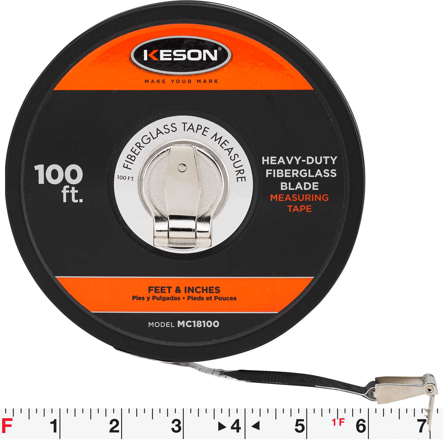 Keson MC-18-100 Long Tape Measure, 1/2 in x 100 ft, Black