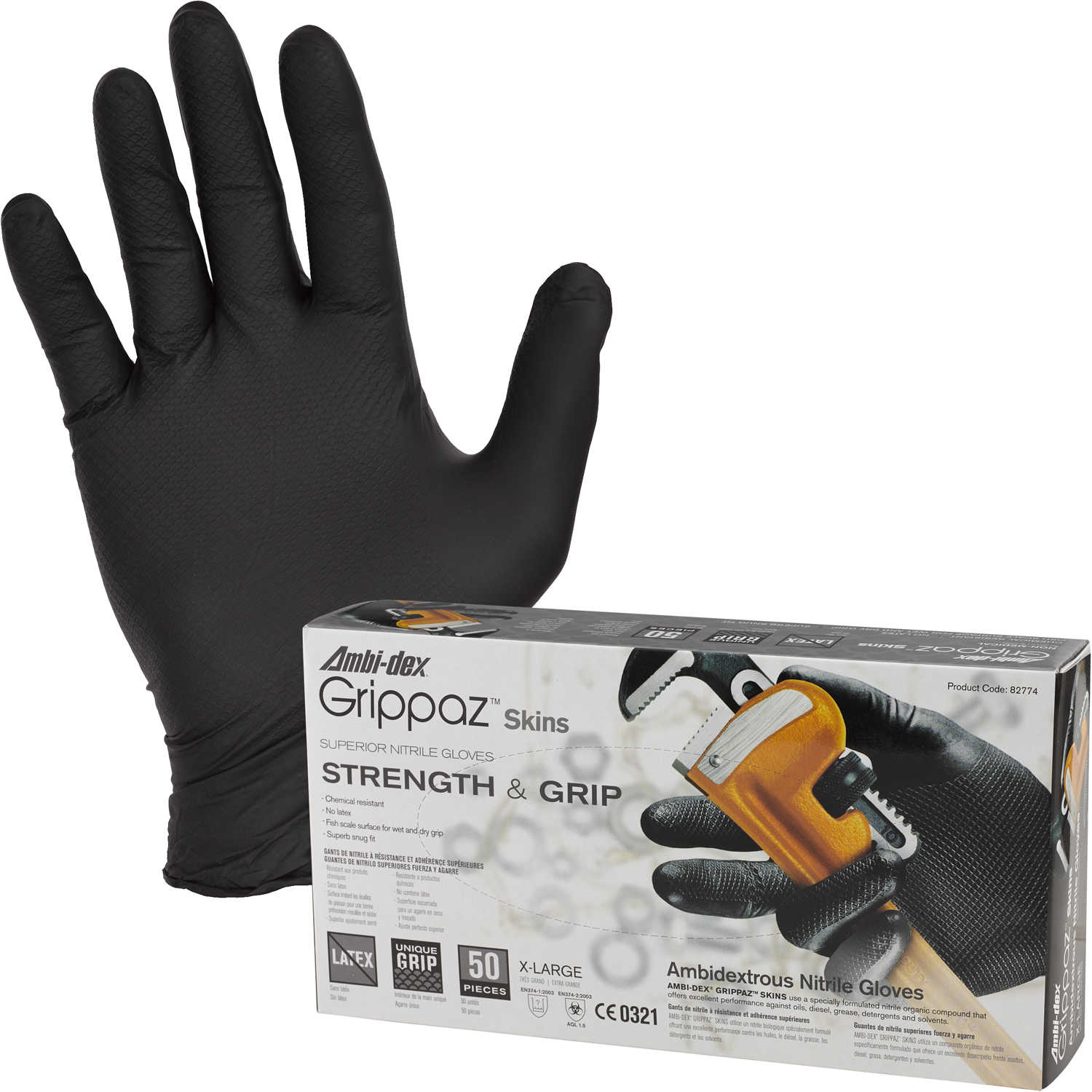 Grippaz Nitrile Gloves Retail Bag of 10 Large Traction Grip Ambidextrous37297 