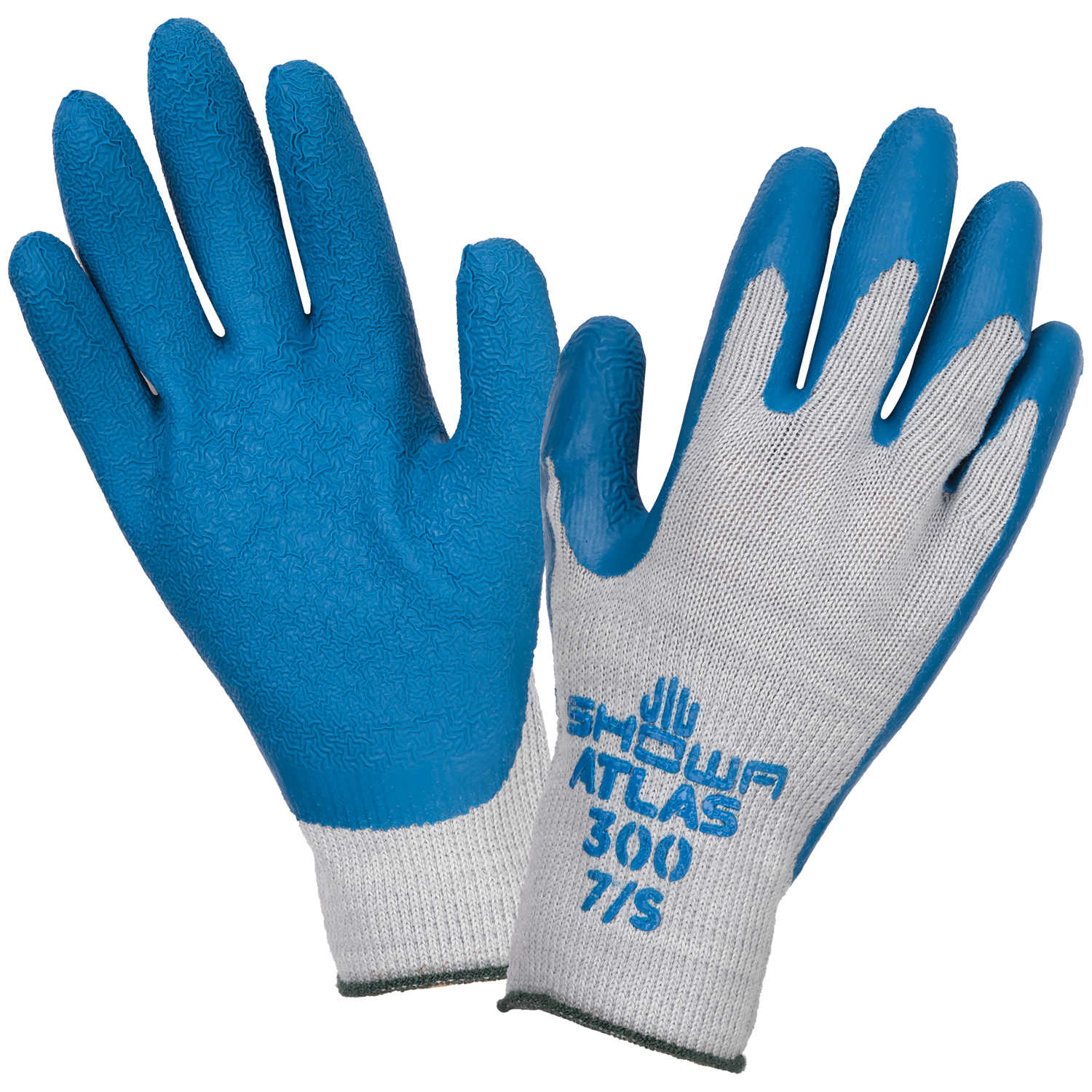 SHOWA ATLAS FIT 300 NATURAL RUBBER PALM COATED WORK GLOVES BLUE GENERAL PURPOSE 