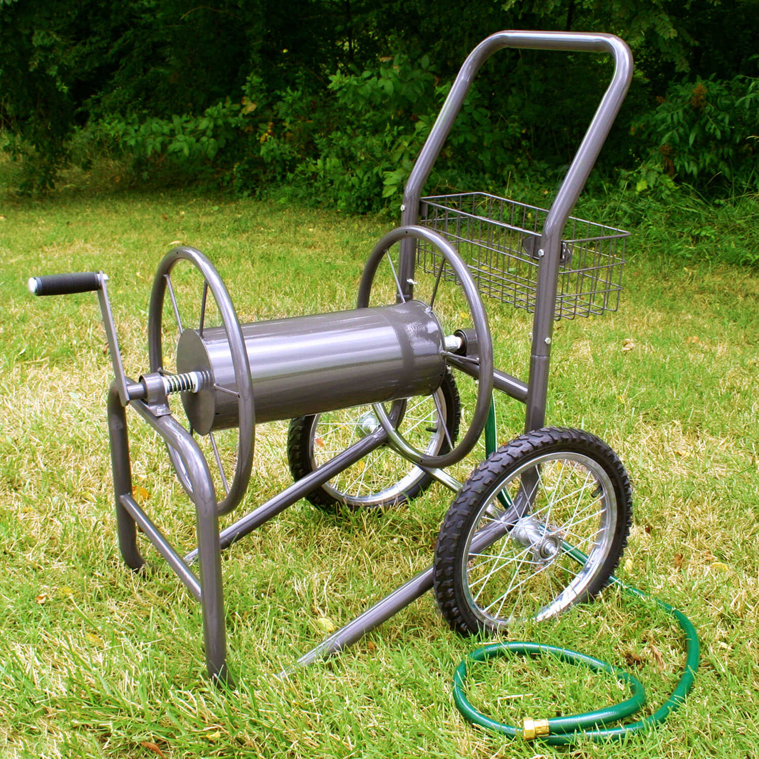 Garden Yard Water Hose Pipe Reel Cart Trolley Commercial Steel W Basket Garten And Terrasse Haus